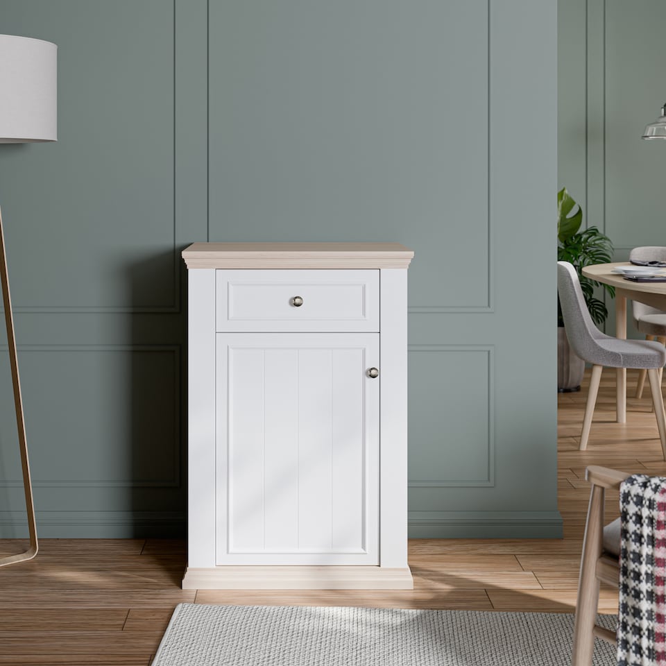 image 1 of Pontypool Shoe Cabinet with Drawer in White and a Riva Oak