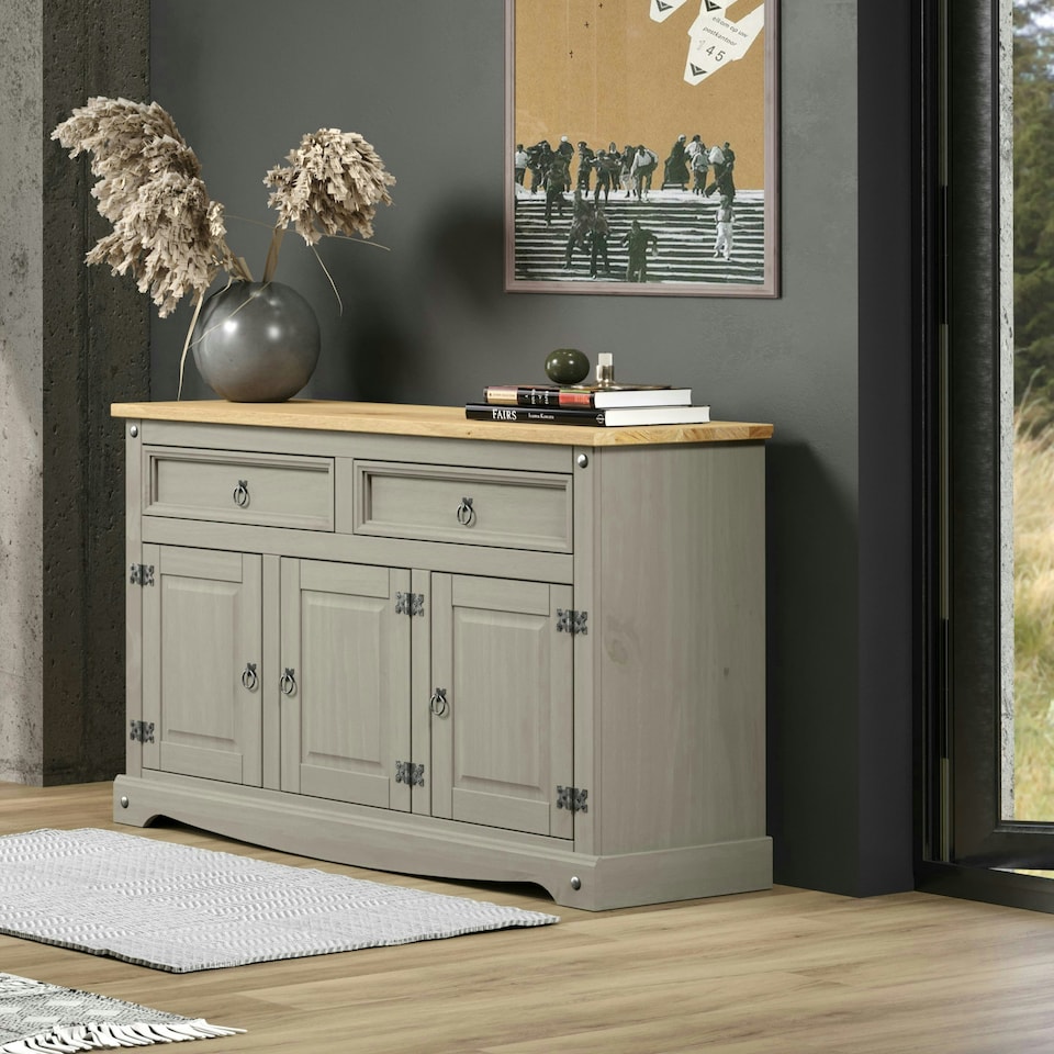 image 1 of Core Products Corona Grey Premium Medium Sideboard With 3 Doors & 2 Drawers H80.6cm x W132.0cm x D43.0cm Grey
