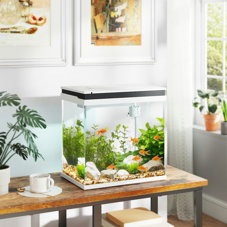 image 1 of PawHut 26L Small Fish Tank with Filter System, LED Lights, Water Pump, White