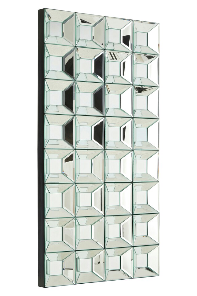 image 1 of Interiors by Premier Multi Glass Bevelled Wall Mirror, Contemporary Geometric Mirror With 24 Mirrored Glass Squares, Black Frame | Silver