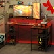 image 8 of HOMCOM L Shaped Gaming Desk w/ LED Lights and Power Outlets for Small Space | Brown | Rustic Brown