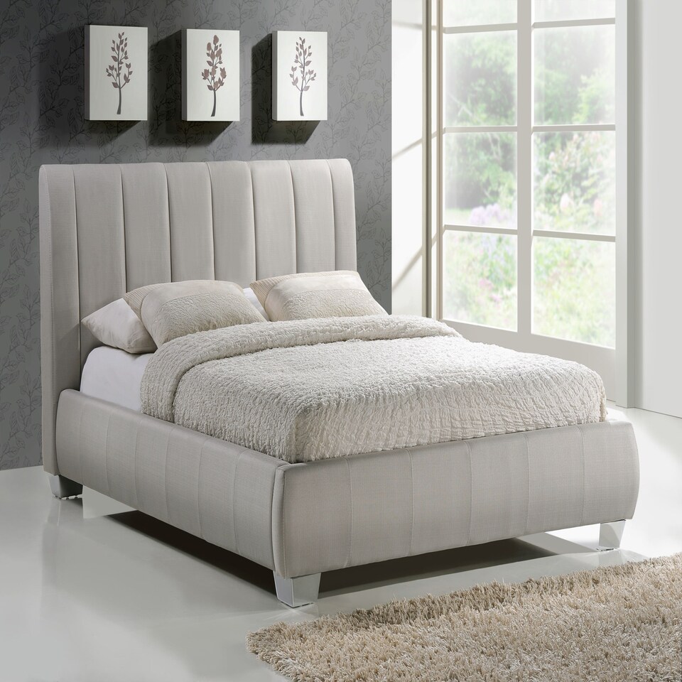 image 1 of 4ft6 Double Sand Fabric,Upholstered,Bed Frame,Bedstead,Padded,Linen