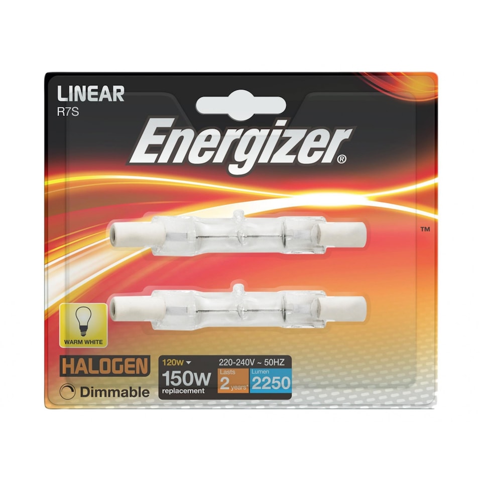image 1 of Energizer Halogen R7s Eco Linear Dimmable Bulb | Multi | Multi Colour | 78mm 120W (150W) Card of 2 | 1