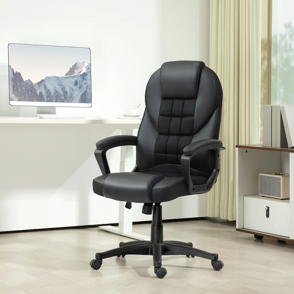 image 1 of HOMCOM Executive Office Chair High Back Computer Chair with Armrests Black
