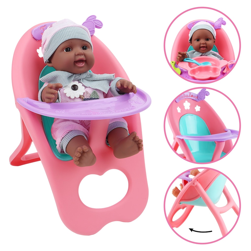 image 1 of 12inch My First Baby Doll - 15-Piece Role Play Set with Cradle Cot, Highchair & Realistic Features