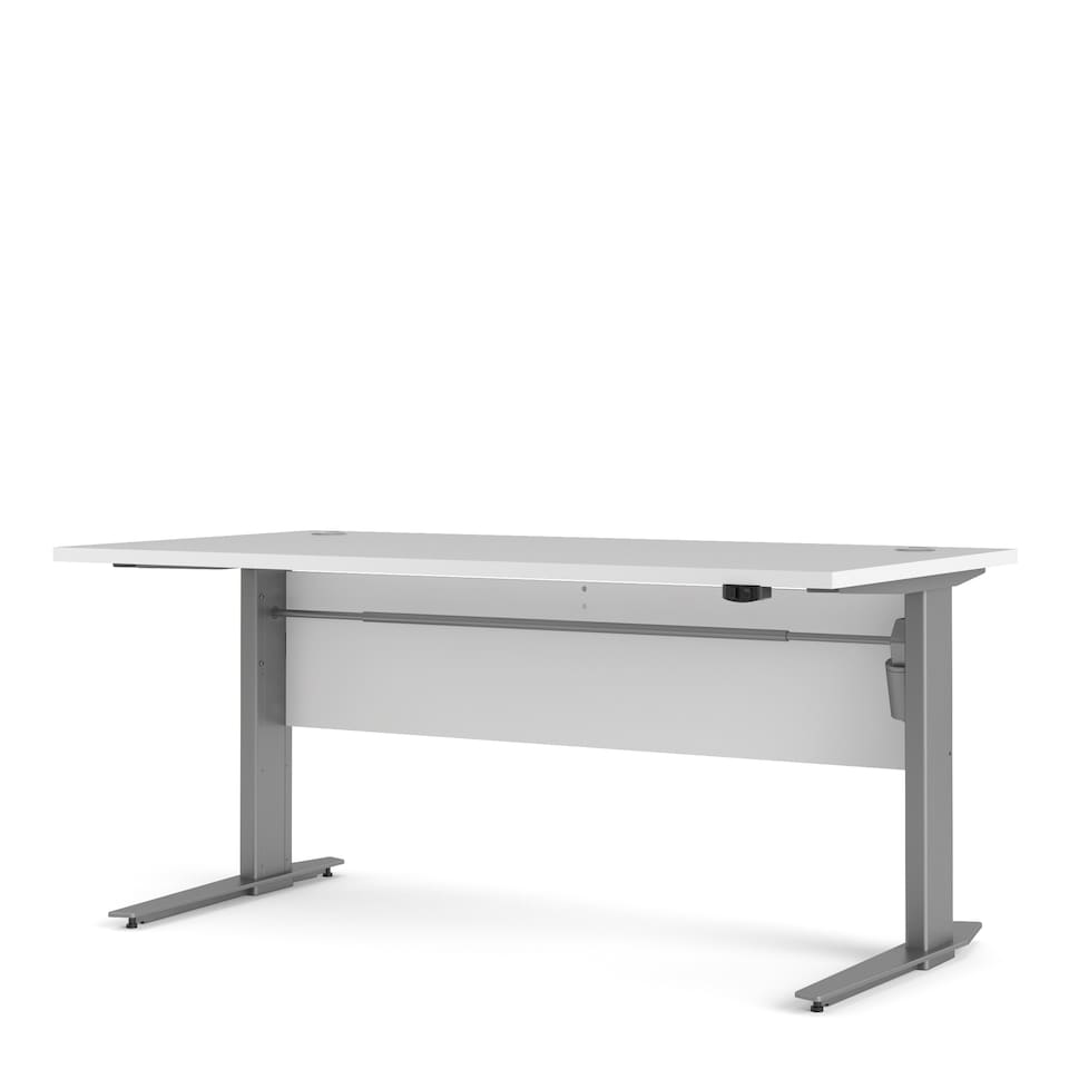 image 1 of Prima Desk 150cm in White with Height Adjustable Legs with Electric Control in Silver Grey Steel