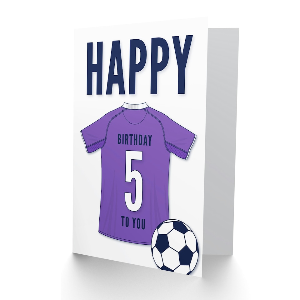 image 1 of Football Strip Kit Purple Jersey Top 5 Year Old Child Kids 5th Birthday Card