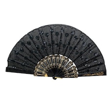 Spanish Lace Silk Folding Hand Fan | Decorative Spanish Style Fan with Lace Trim & Floral Design | Portable Folding Cooling Fan for Weddings, Parties, Festivals & Dance Accessories