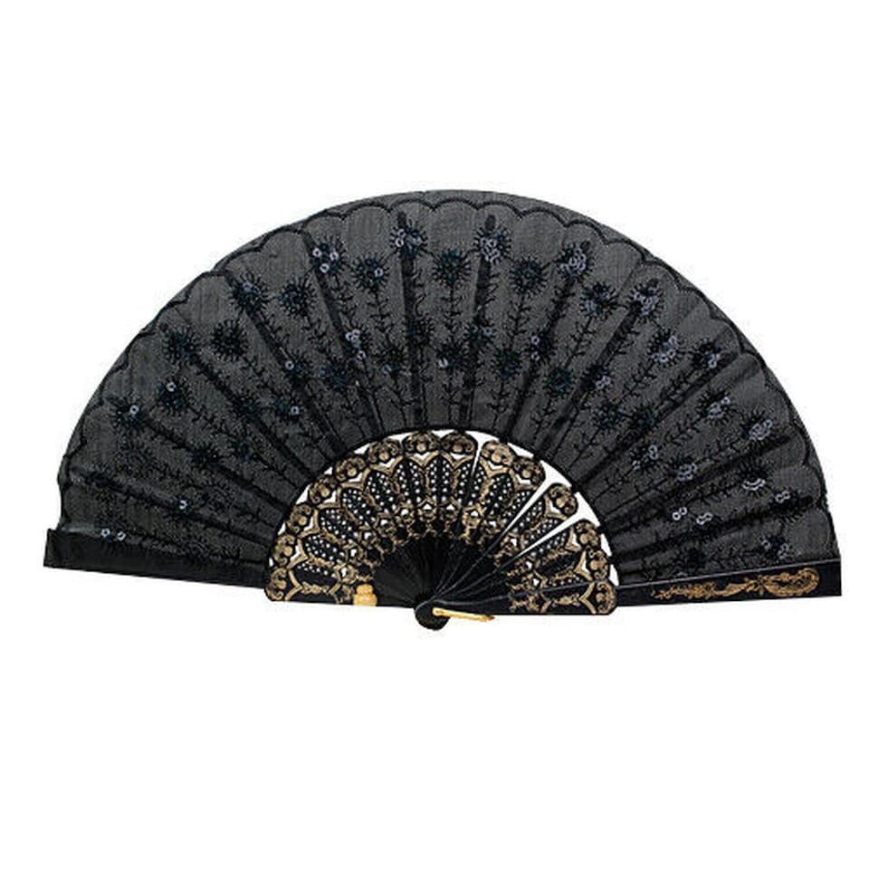 Spanish Lace Silk Folding Hand Fan | Decorative Spanish Style Fan with Lace Trim & Floral Design | Portable Folding Cooling Fan for Weddings, Parties, Festivals & Dance Accessories