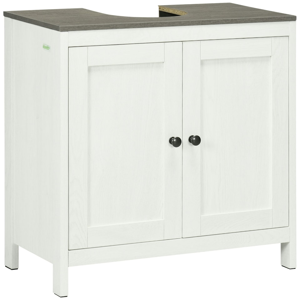 image 1 of kleankin Bathroom Sink Cabinet, Freestanding Under Sink Cabinet Adjustable Shelf White | White