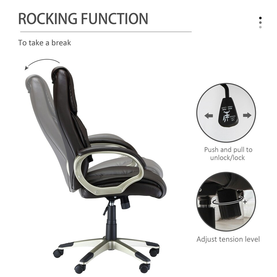 image 1 of HOMCOM Executive Office Chair Faux Leather Computer Desk Chair w/ Wheel Brown
