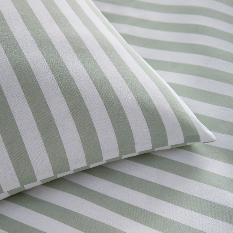 image 1 of Pencil Stripe Geometric Soft Easy Care Bed Linen Bedding Duvet Cover Set With Pillow Cases | Green | Sage | Super King