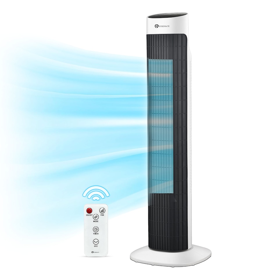 image 1 of PureMate 32-inch Oscillating Tower Fan with Timer, Sleep Mode and Remote Control