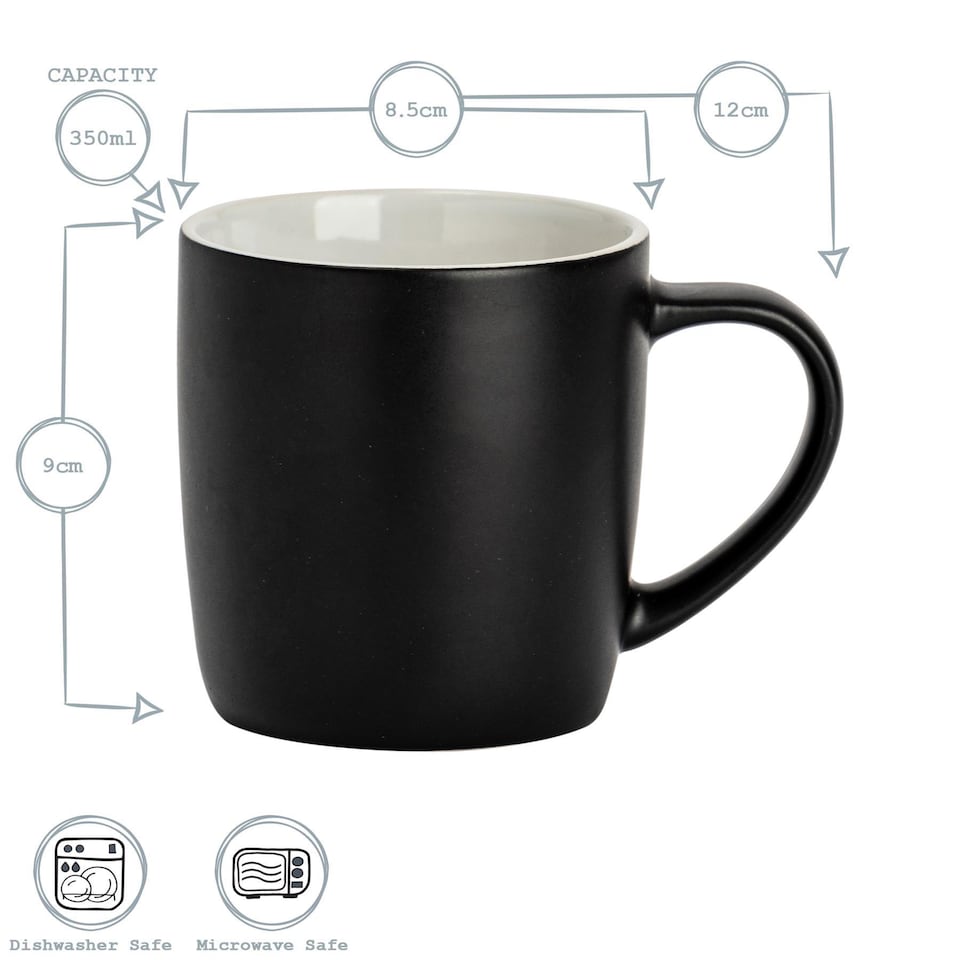 image 1 of Argon Tableware Matt Coloured Coffee Mugs - 350ml - Black - Pack of 6 | Black | Black | 6