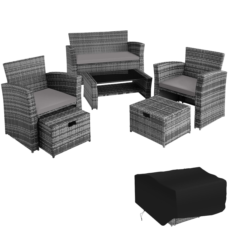 image 1 of Garden Furniture Set Modena- sofa with storage, armchairs, stools, coffee table | Grey | grey | 129 x 68,50 x 75 cm | 1