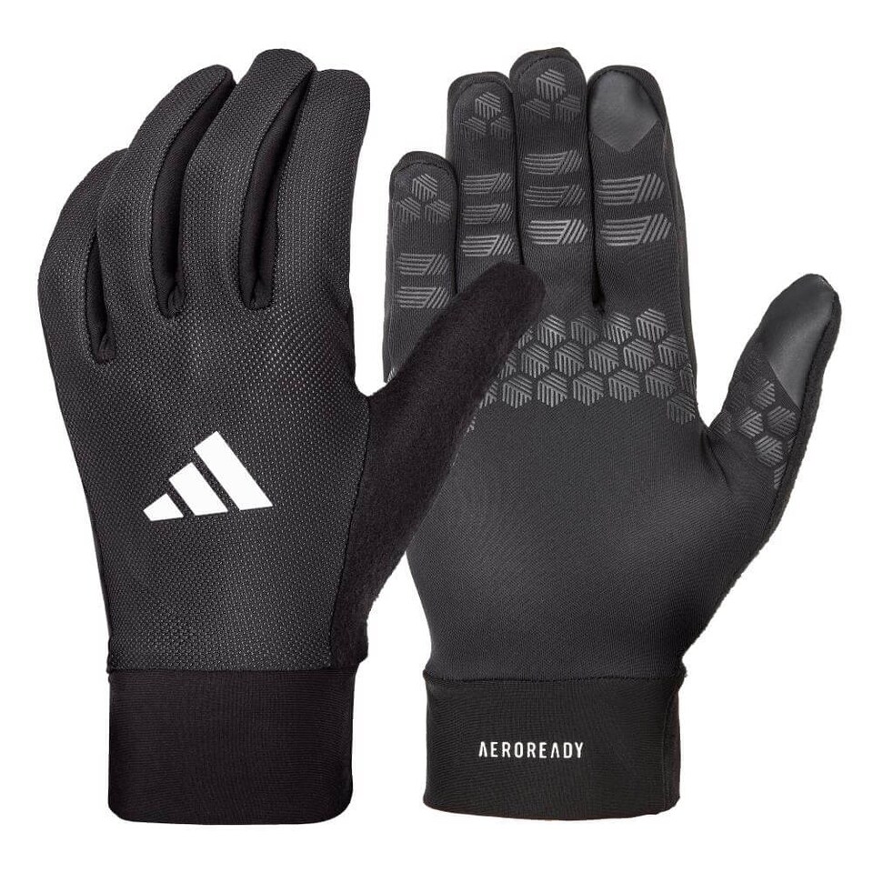 image 1 of Adidas Full Finger Essential Gloves — Black, Aeroready Weightlifting Gloves, Touchscreen-Compatible | Black | Black | M
