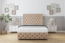 Sloomy Vienna Pebble Plush Divan Bed With Mattress 2 Drawers Right Side With 26" Strutted Headboard & 12" Matching Footboard 2'6 Small Single | Brown | Pebble | Small Single | 1