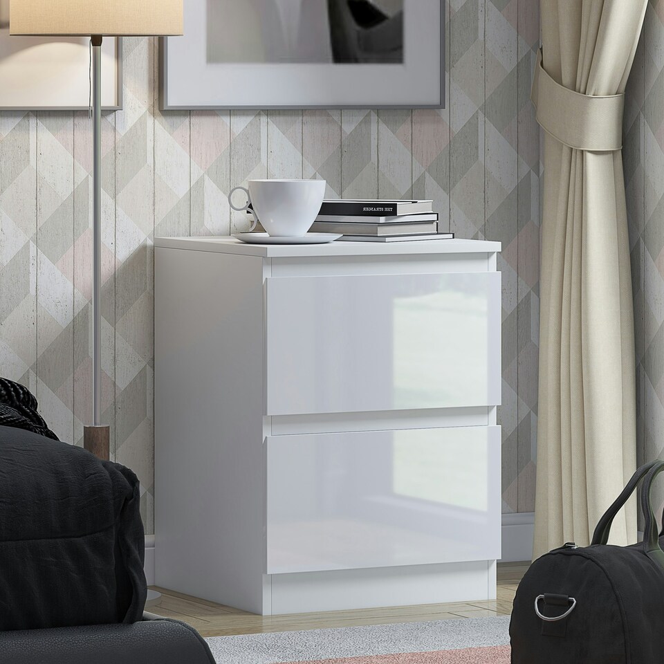 image 1 of FWStyle Stora 2 Drawer Bedside Cabinet - White Gloss Front