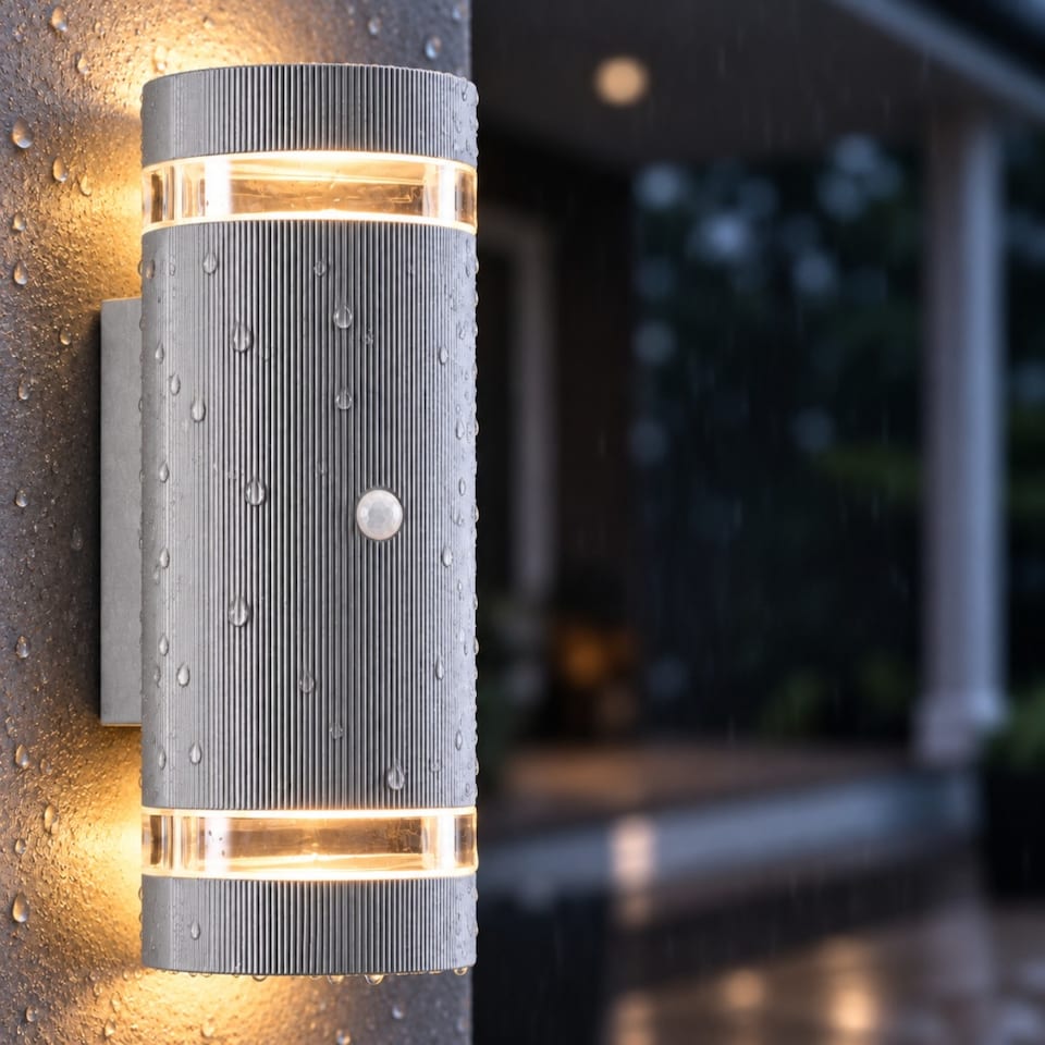image 1 of Auraglow PIR Motion Sensor Double Up & Down Wall Light - FLORENCE | Silver | Light Grey/Cool White