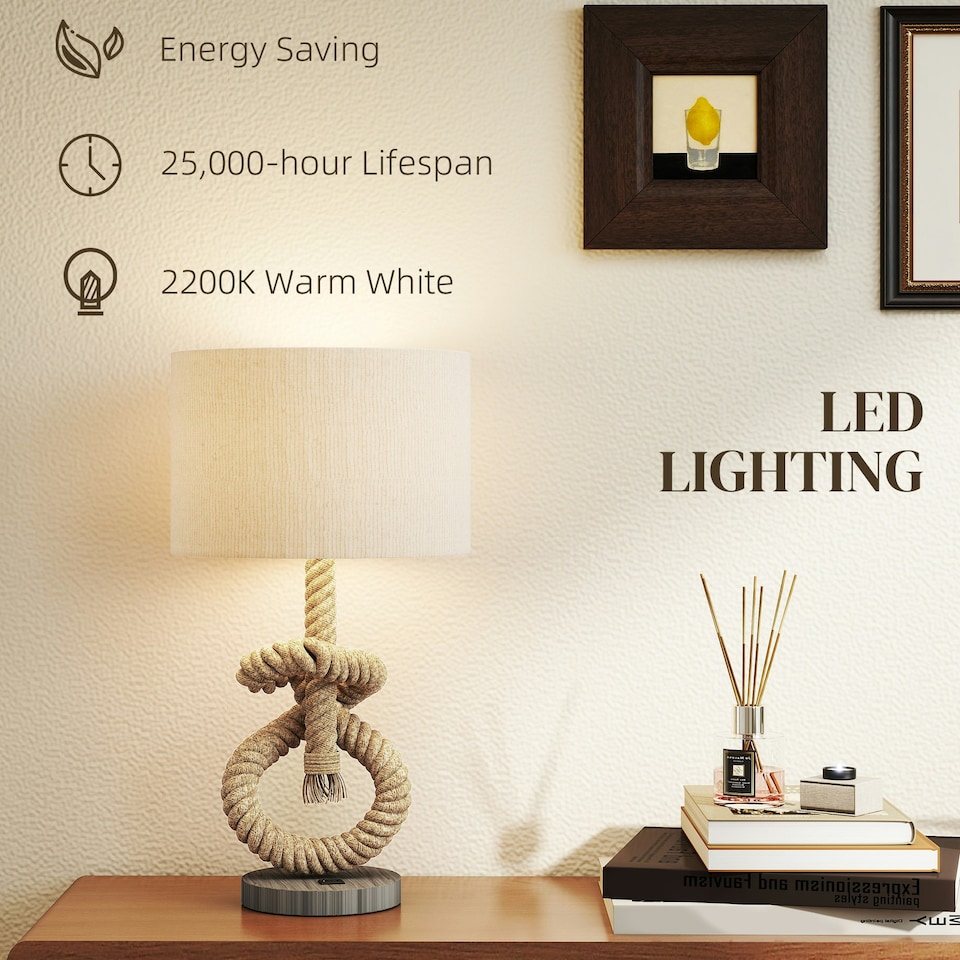 image 1 of HOMCOM LED Nautical Table Lamp with USB Charging Port for Bedroom Living Room