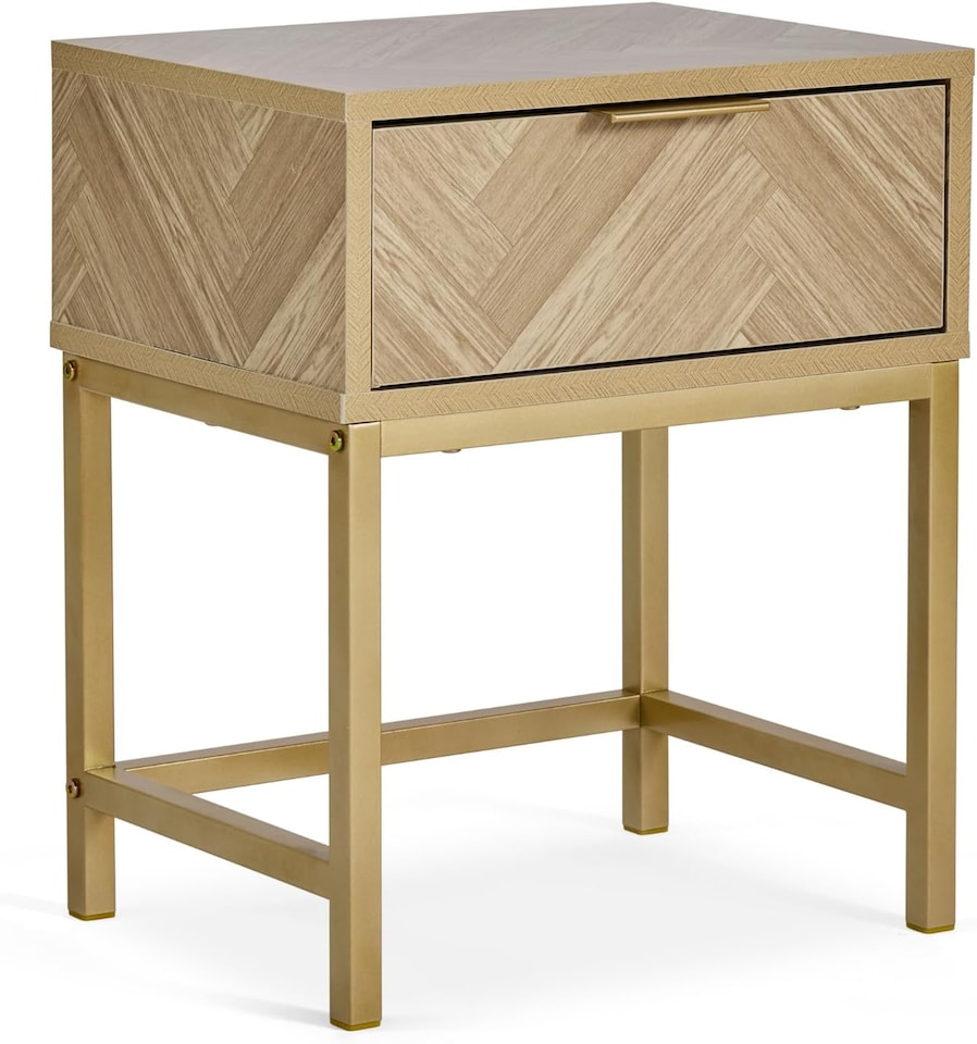 image 1 of Vonhaus Ducie Bedside Table with Gold Frame & Herringbone Finish