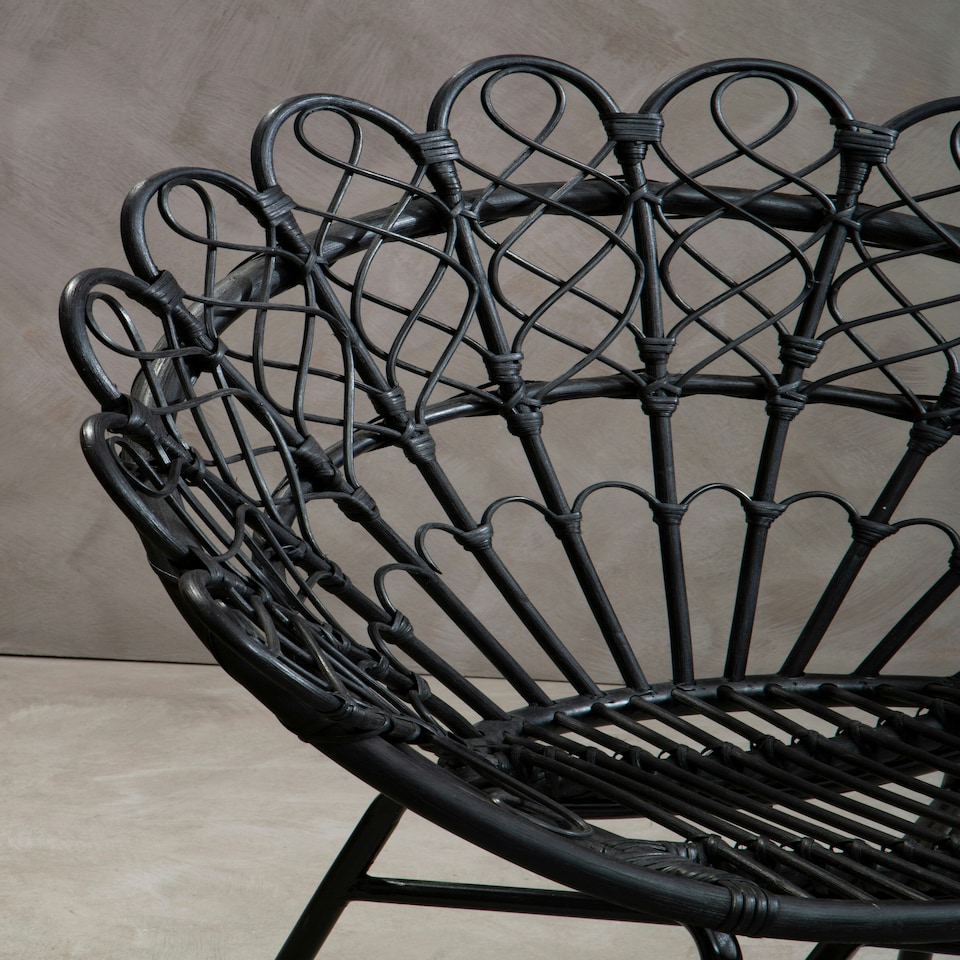 image 1 of Interiors by Premier Black Rattan Round Peacock Chair, Unique Chair with Metal Legs, Rattan Dining Chair, Rattan Outdoor Chair Black