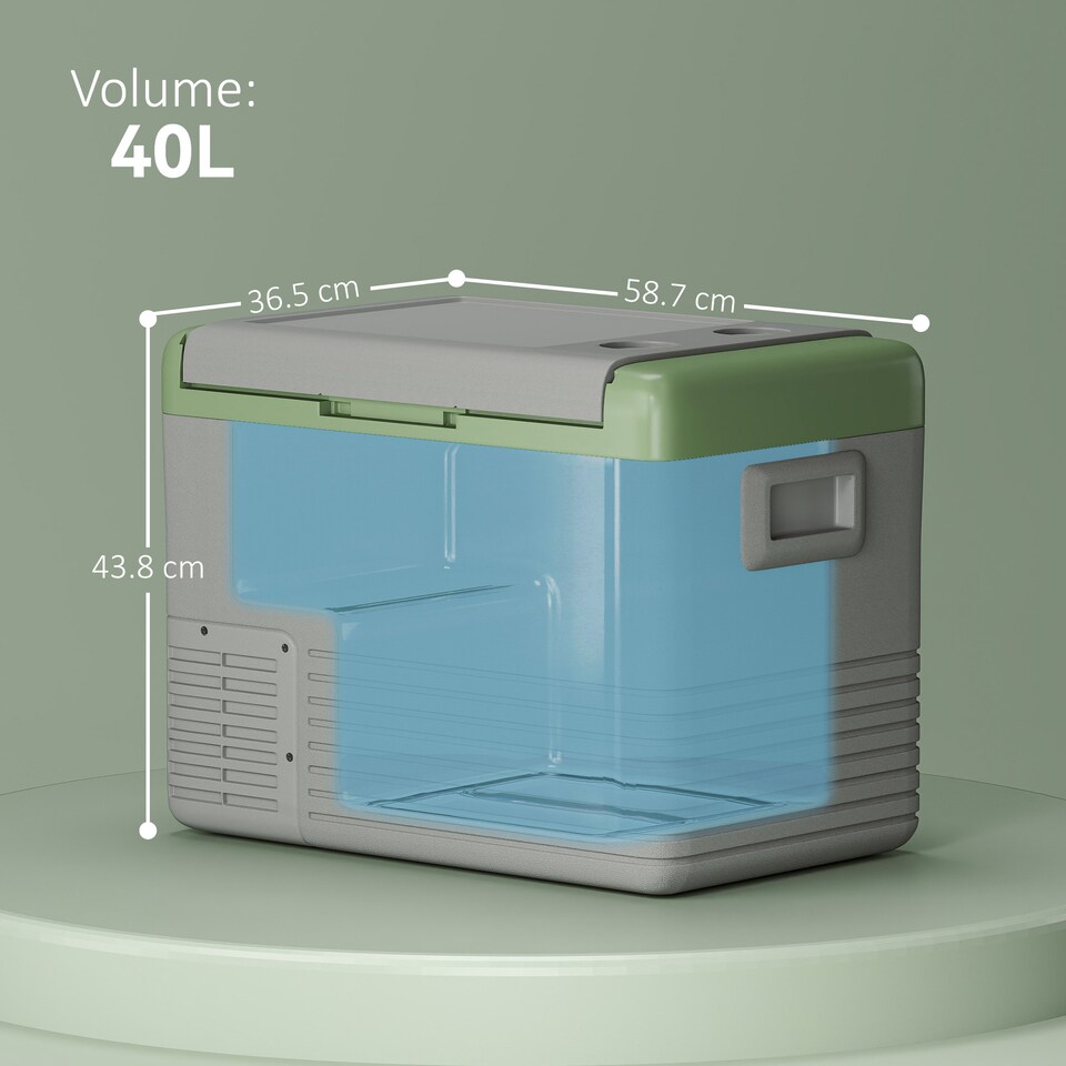 image 1 of Outsunny 40L Car Refrigerator, Portable Compressor Car Fridge Freezer, Electric Cooler Box with 12/24V DC and 110-240V AC for Camping, Driving, Picnic, Down to -20℃, Light Green and Grey | Green