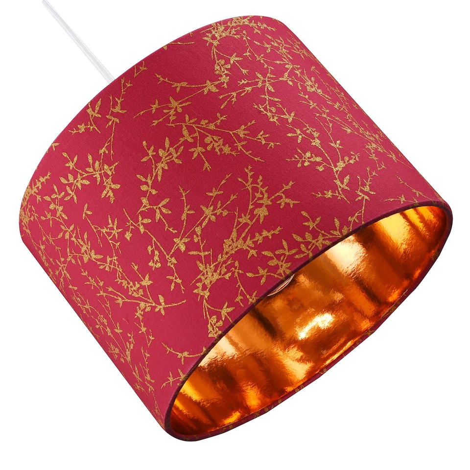 image 1 of Modern Burgundy Cotton Fabric 10 Inch Lamp Shade with Copper Foil Floral Decoration | Purple