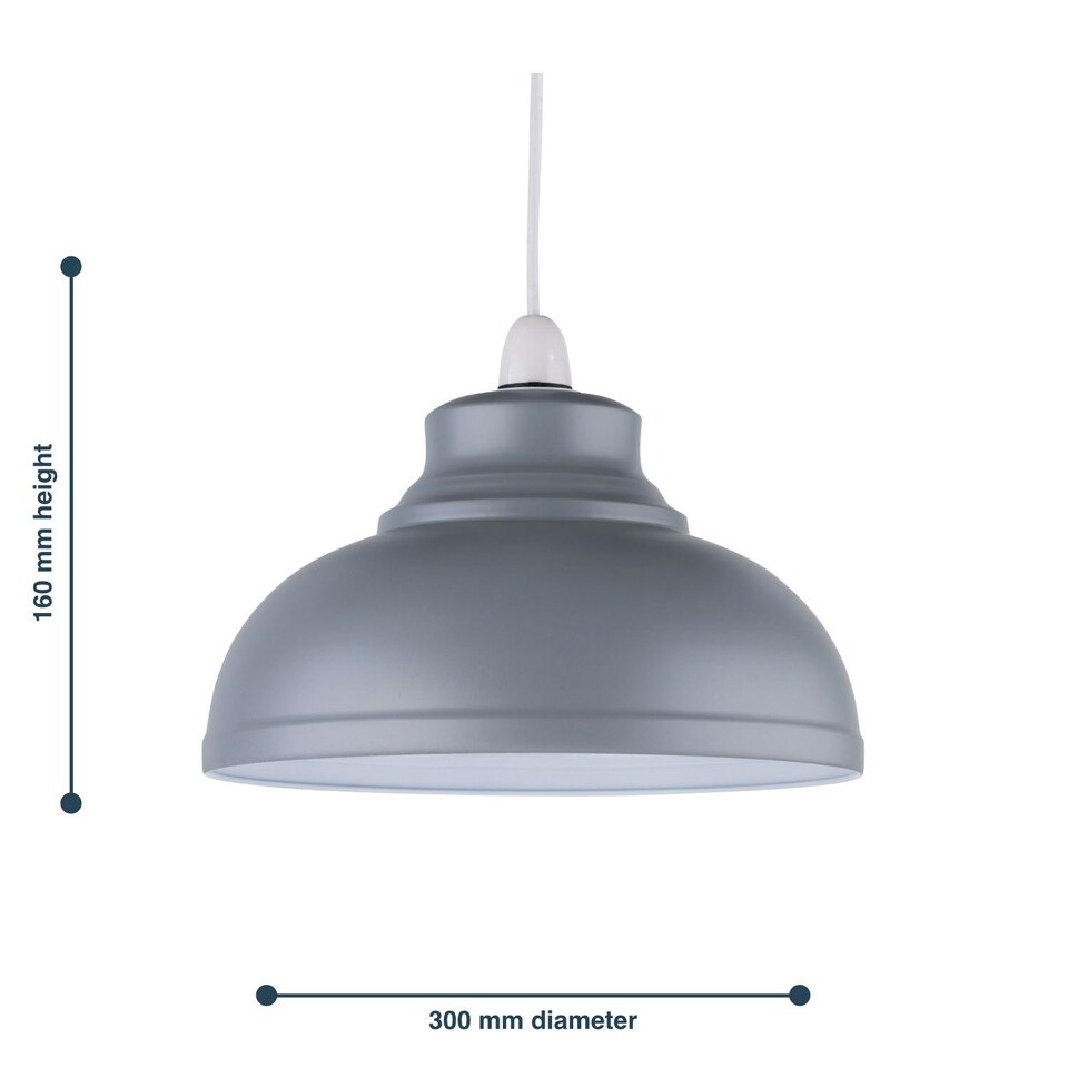 image 1 of Set of 2 Dome - Grey Easy Fit Metal Pendant Shades Grey