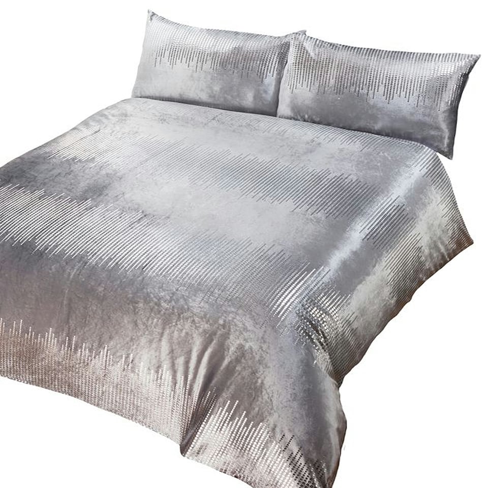 image 1 of Tiffany Polycotton Duvet Cover Set with Pillowcase | Silver | Double | 1