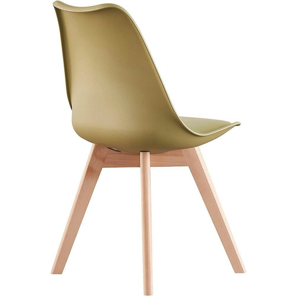 image 1 of Set of 4 Scandinavian Dining Chairs with Leather Cushions Solid Wood Legs | Green | Lime Green