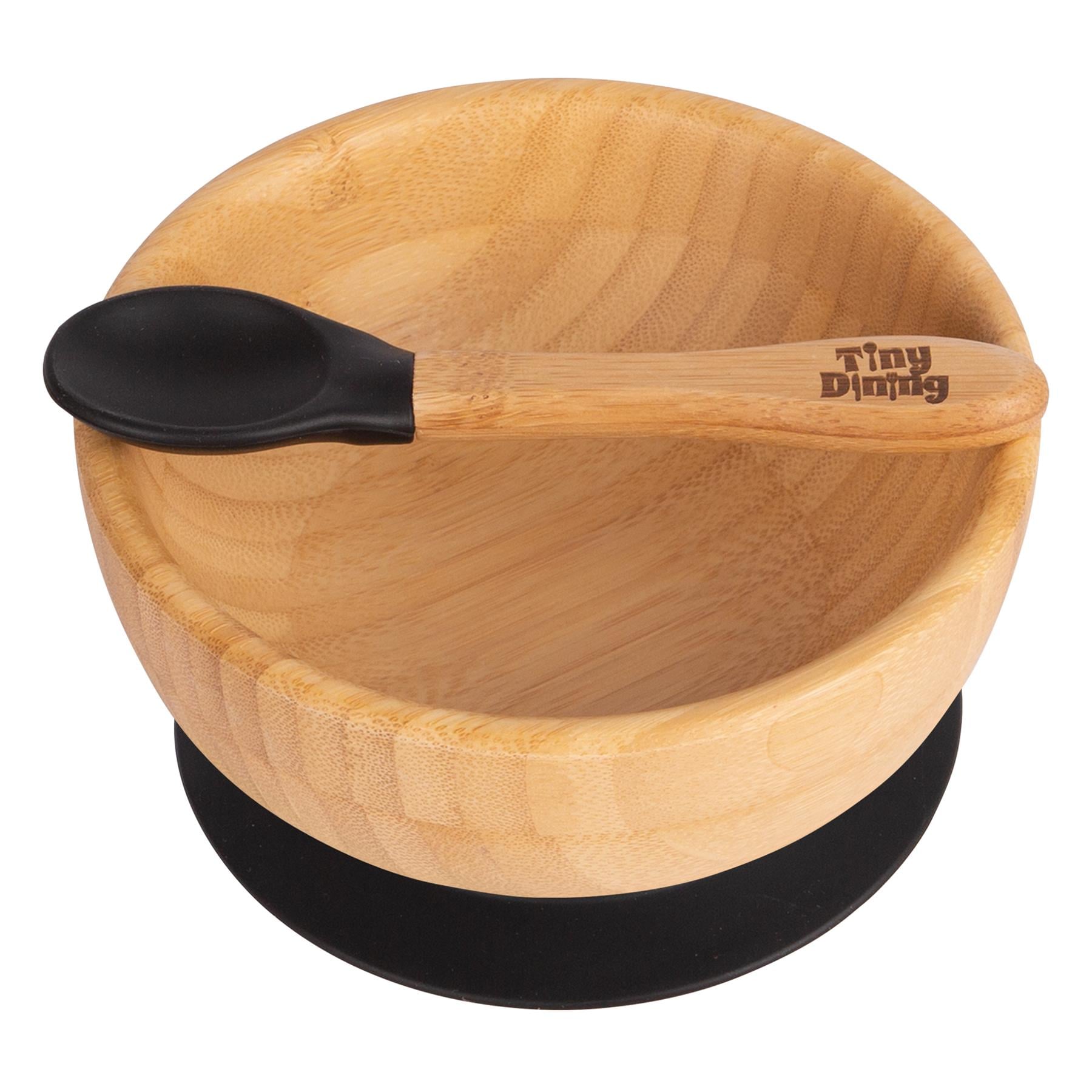 Tiny Dining Children's Bamboo Suction Bowl& Spoon Set - Black