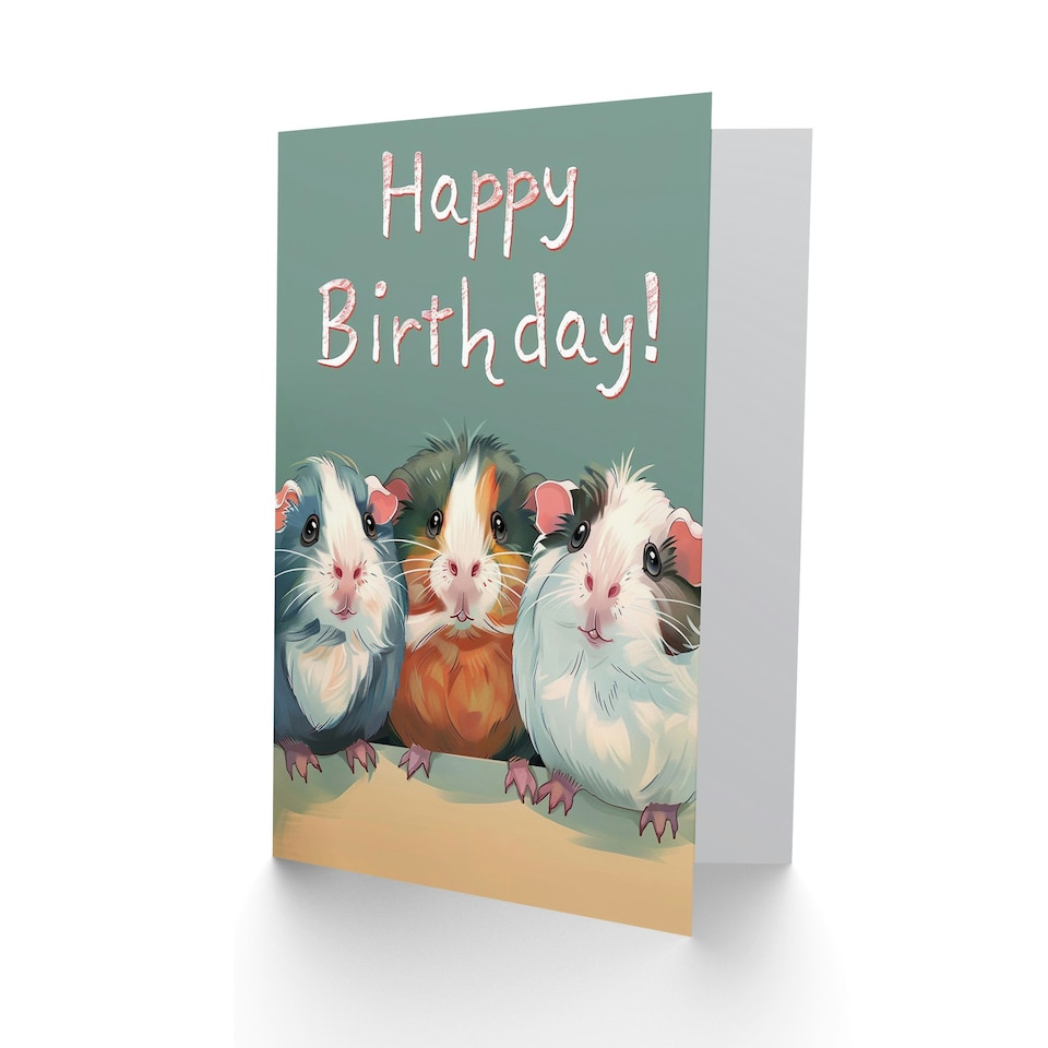 image 1 of Three Cute Guinea Pet Animals Girl Boy Kids Daughter Son Birthday Card
