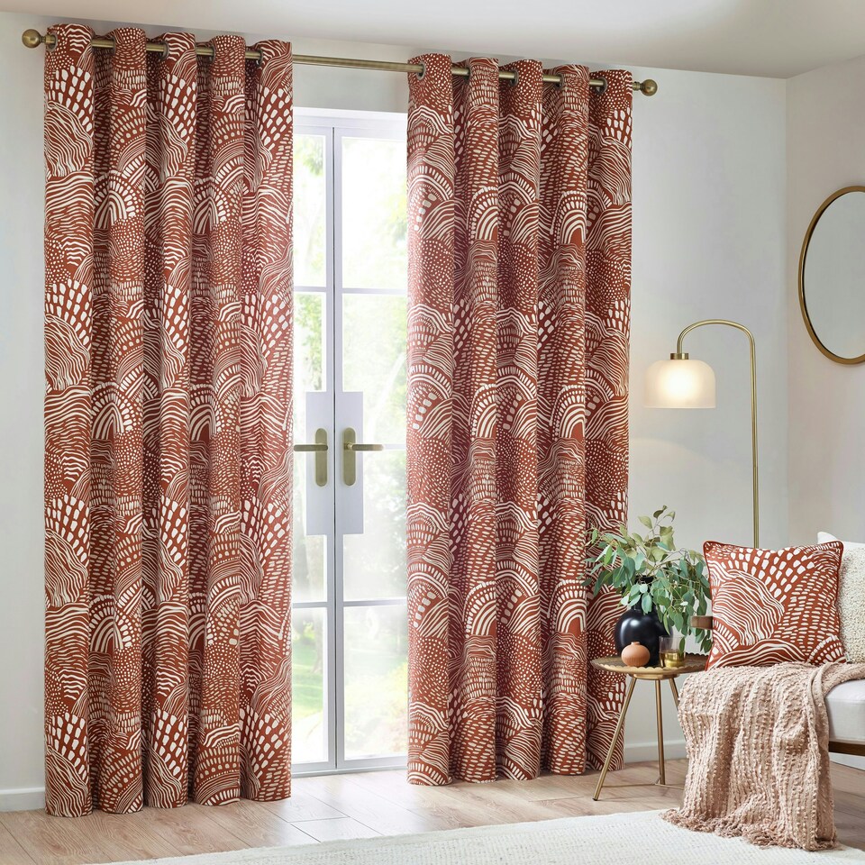 image 1 of Hoem Nola Abstract Chestnut Eyelet Curtains (W)229cm x (D)229cm Multi