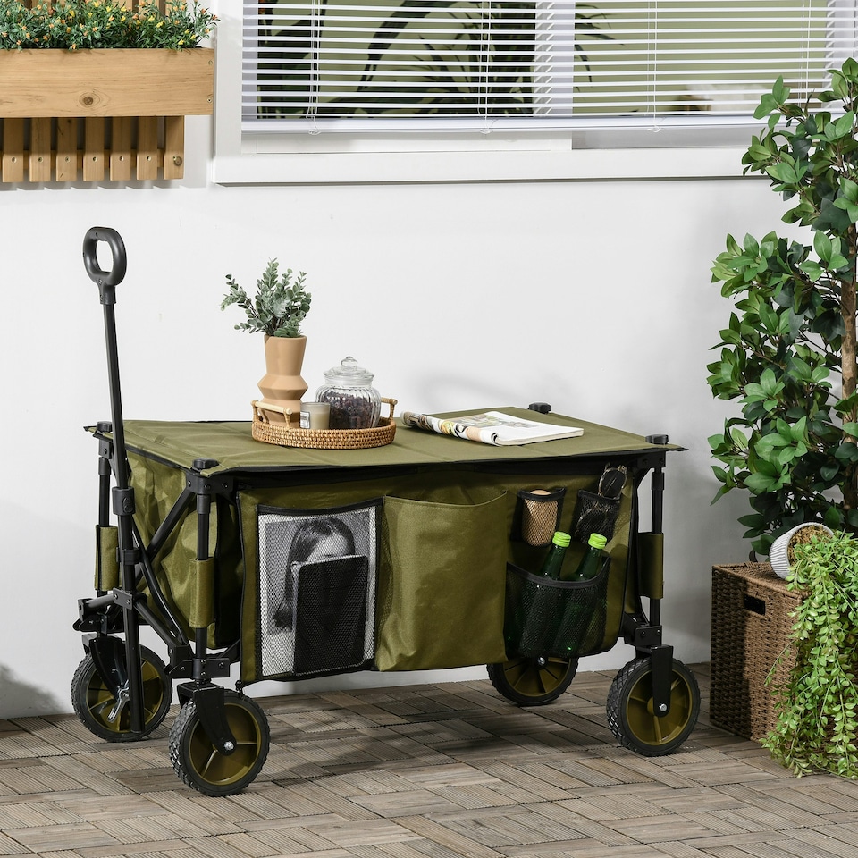 image 1 of Outsunny Folding Wagon Garden Cart Collapsible Camping Trolley for Outdoor