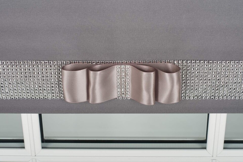 image 1 of FURNISHED Blackout Roller Blinds with Diamante Trim and Bow Cut to Size | Grey | Dark Grey | (W) 150cm x (L) 165cm