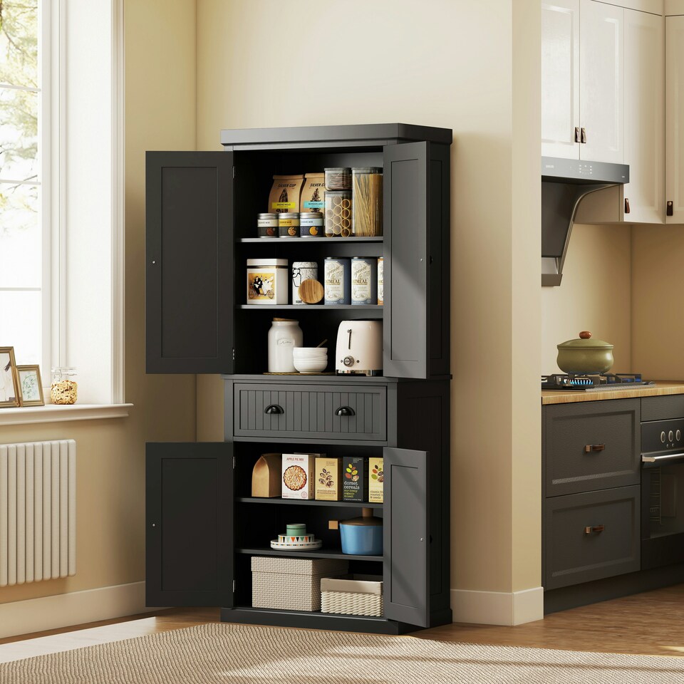 image 1 of HOMCOM Freestanding Kitchen Storage Cabinet Drawers Cupboards Shelves Black