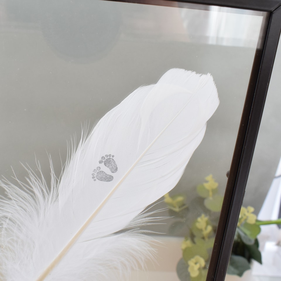 image 1 of In Memory of Baby. Baby Feet Real feather Floating Picture Frame