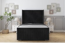Sloomy Marlborough Black Naples Bed Frame With 50"  Upholstered Wingback Headboard 4' Small Double