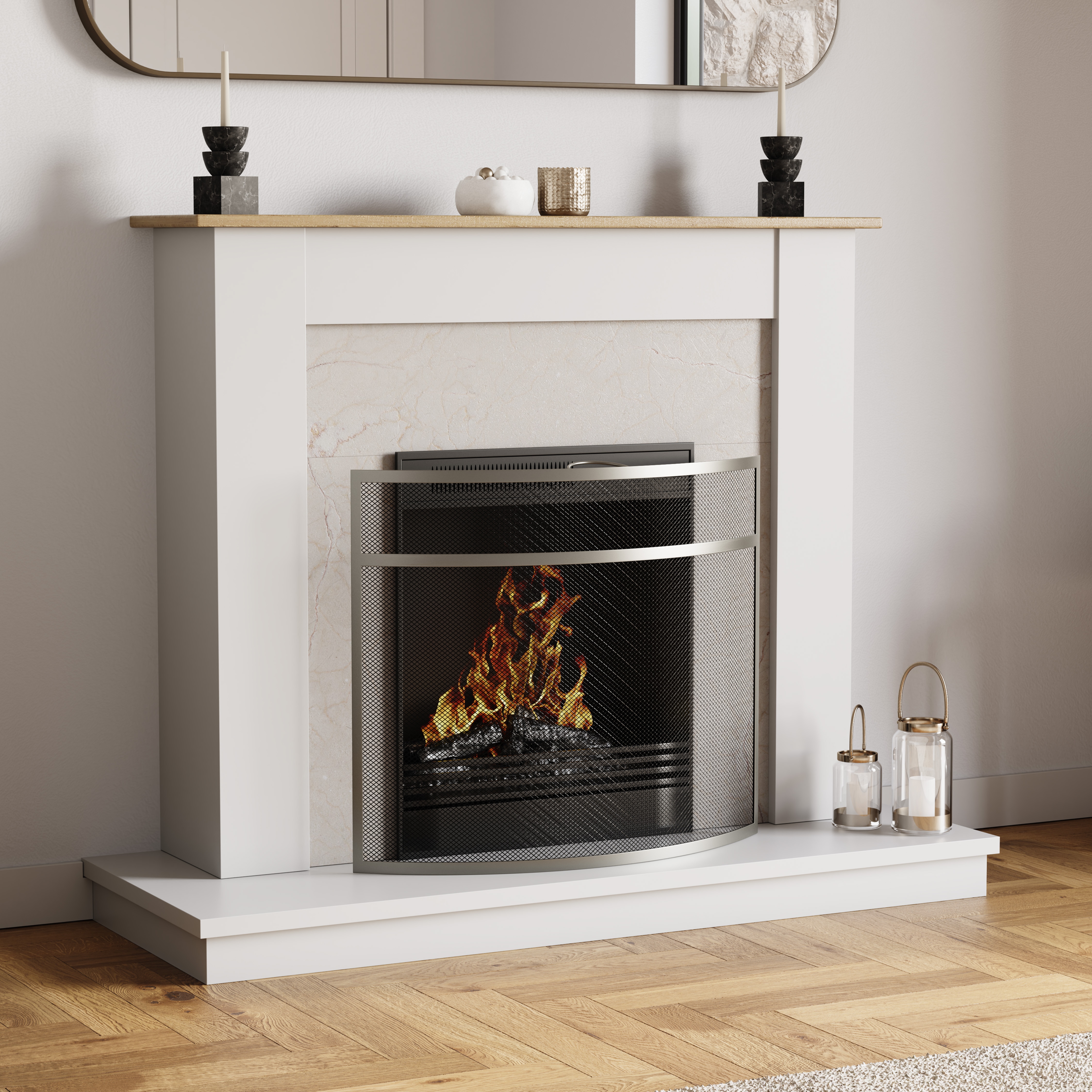 Fire Vida Buckton Fire Guard Curved Fireside Fireplace Screen Accessory, Nickel