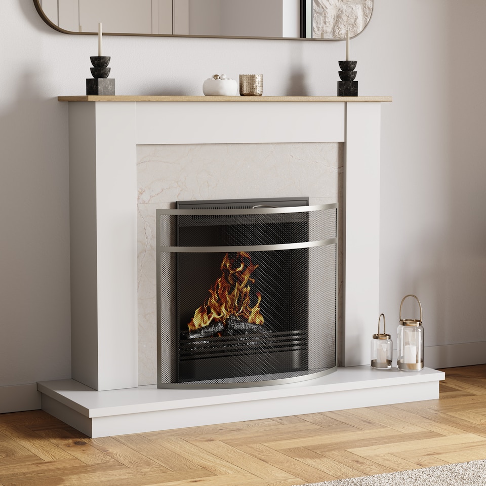 image 1 of Fire Vida Buckton Fire Guard Curved Fireside Fireplace Screen Accessory, Nickel