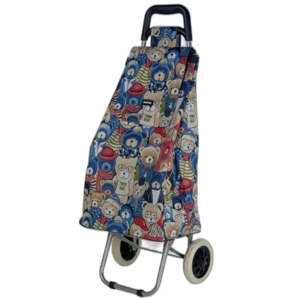 image 1 of Travel Teddybear Shopping Trolley - Dimensions for the Frame and the Bag are Included Blue with Red