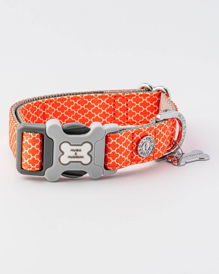 image 1 of Orange Geometric Fabric Dog Collar