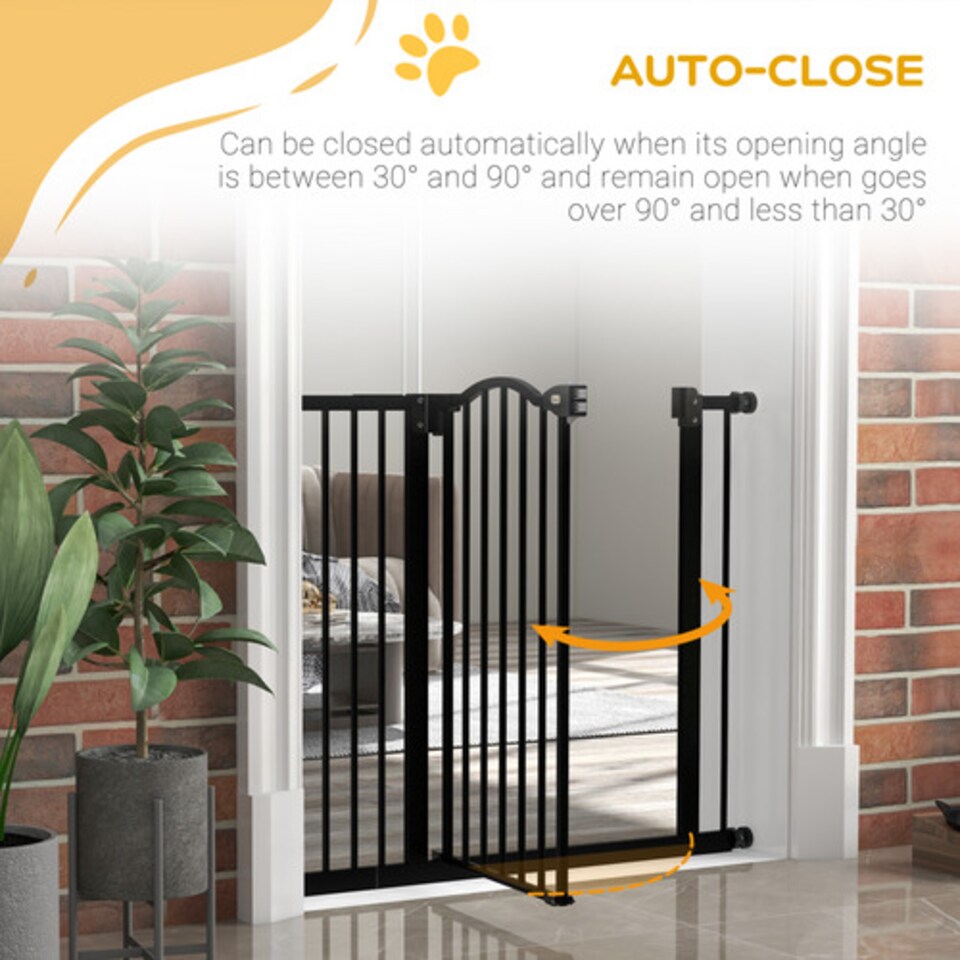 image 1 of PawHut Adjustable Metal Pet Gate with Auto Close 74 to 94 cm Black