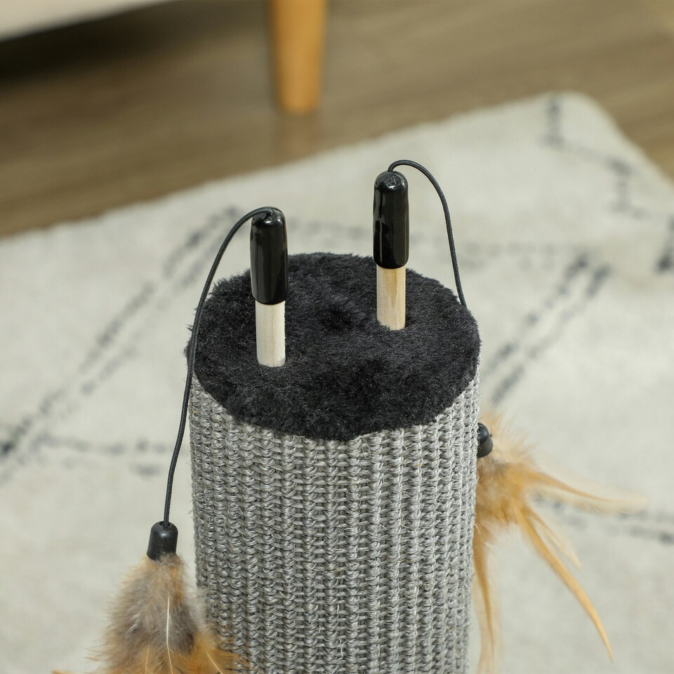 image 1 of PawHut Cat Scratch Post 2-in-1 with 3 Toy Feathers, 78cm Tall, Black