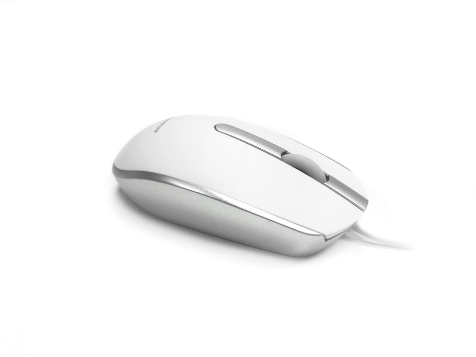 Accuratus M100 MAC USB Type C Mouse - USB Type C Wired Full Size Slim Apple Mac Mouse with Silver and Matt White Tactile Case - White