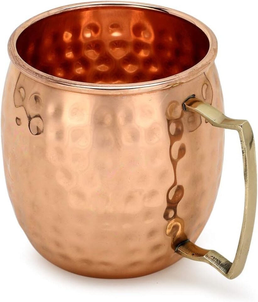 image 1 of Moscow Mule Copper Drinking Mug Cup Hammered with Polished Brass Hand for Cocktail, Parties,Bar, Resturants Set of 2