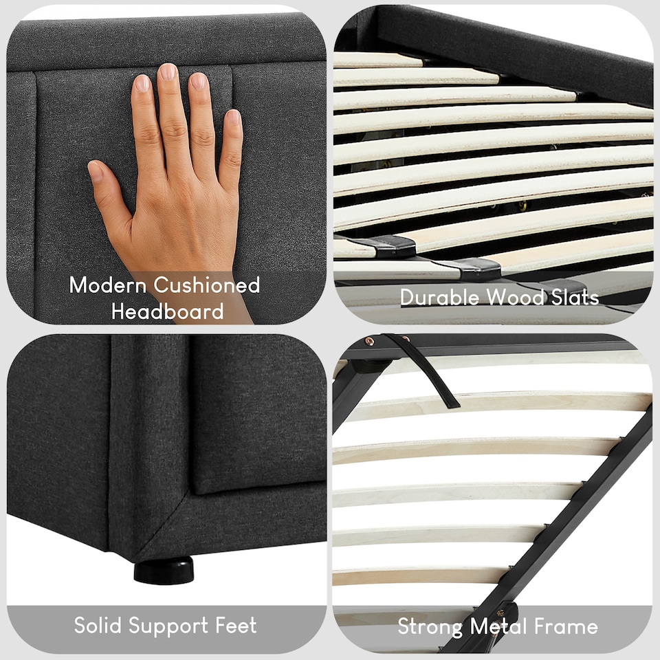 image 1 of Vida Designs Vanita 5ft King Size Ottoman Bed Storage Fabric Upholstered, Dark Grey, 150 x 200cm