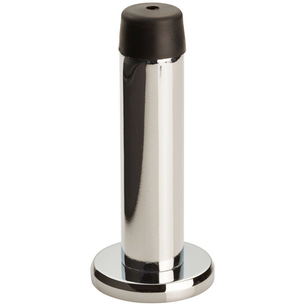Loops Rubber Tipped Doorstop Cylinder with Rose Wall Mounted 71mm Polished Chrome