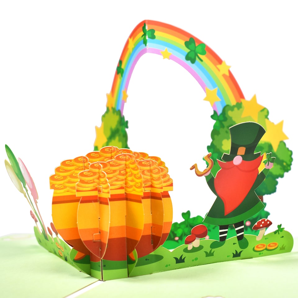 image 1 of Leprechaun and Rainbow 3D Pop Up St. Patrick’s Day Card